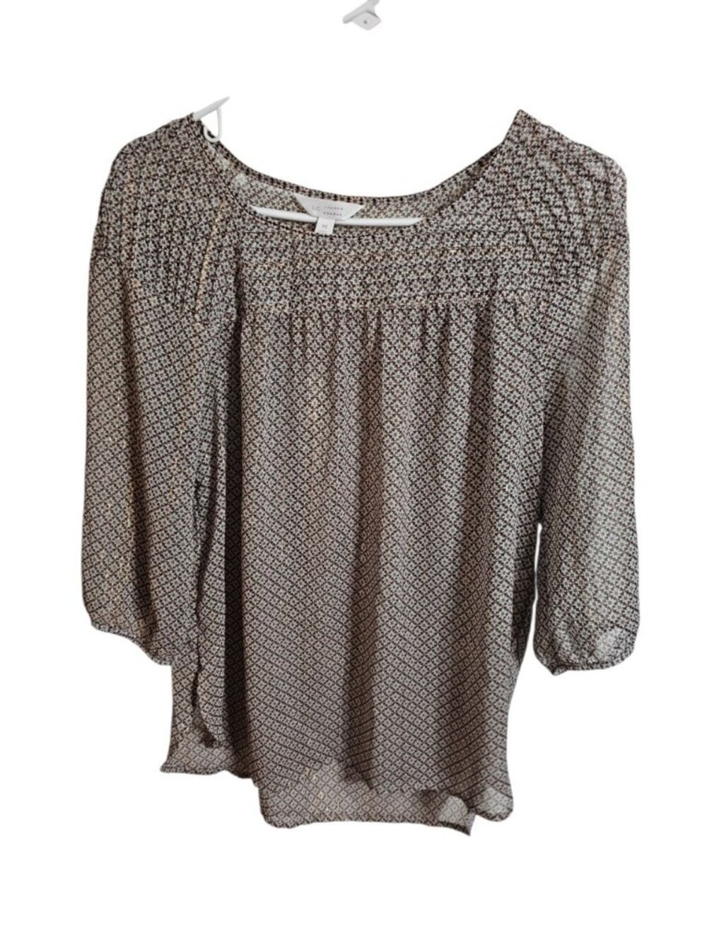 LC Lauren Conrad Women M Blouse Black Gold Metallic Floral Sheer Elegant Boho - Picture 2 of 7
